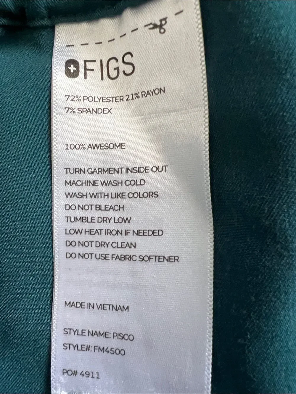 EUC FIGS Pisco Basic Scrub Pants PO#4911 Caribbean Green Size M
